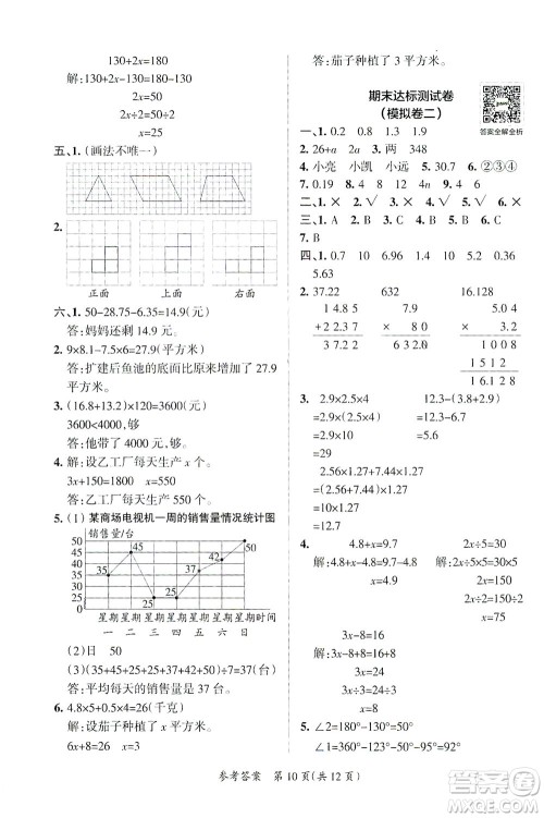 陕西师范大学出版总社有限公司2021小学学霸单元期末标准卷数学四年级下BS北师版答案