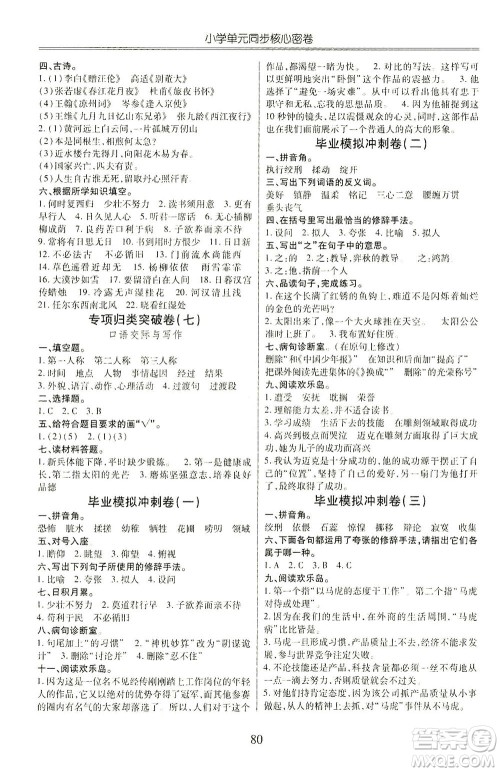 云南大学出版社2021小学单元同步核心密卷语文六年级下册人教版答案 云南大学出版社2021小学单元同步核心密卷语文六年级下册人教版答案