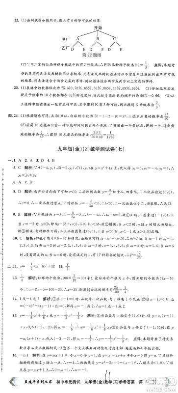浙江工商大学出版社2021孟建平系列初中单元测试数学九年级浙教版参考答案