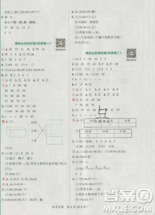 陕西师范大学出版总社有限公司2021小学学霸单元期末标准卷数学一年级下RJ人教版答案