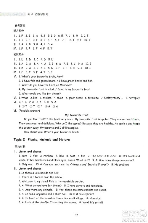 浙江教育出版社2021小升初衔接话题总复习英语答案