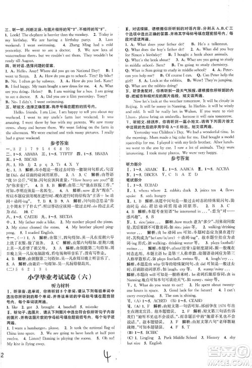 福建少年儿童出版社2021小学毕业考试试卷精编英语通用版参考答案