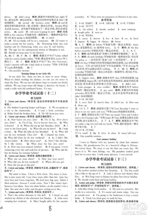 福建少年儿童出版社2021小学毕业考试试卷精编英语通用版参考答案