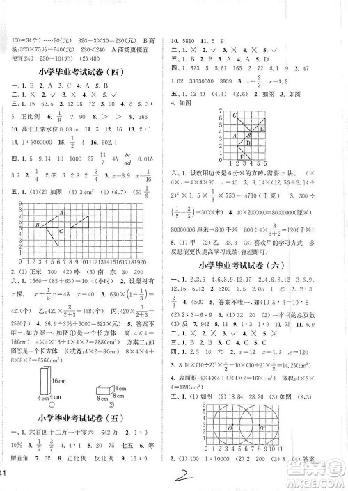 福建少年儿童出版社2021小学毕业考试试卷精编数学通用版参考答案