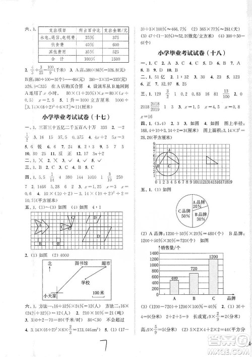 福建少年儿童出版社2021小学毕业考试试卷精编数学通用版参考答案