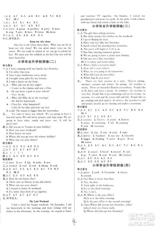 江西教育出版社2021小学毕业升学复习18套试卷英语答案