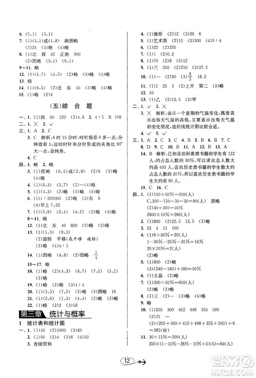 江苏人民出版社2021小学毕业升学考试试题分类精粹数学答案