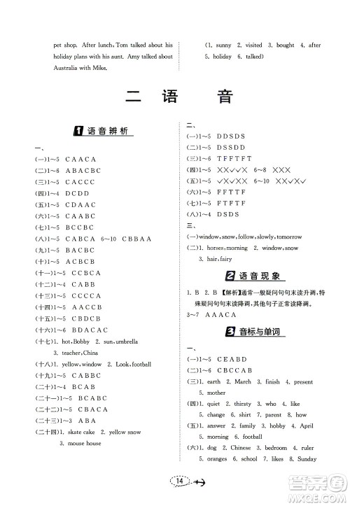 江苏人民出版社2021小学毕业升学考试试题分类精粹英语答案