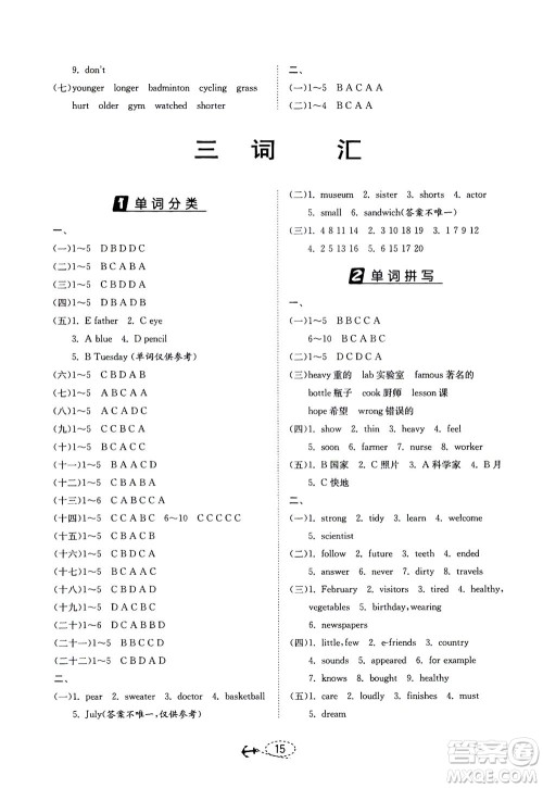 江苏人民出版社2021小学毕业升学考试试题分类精粹英语答案