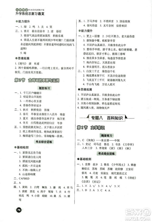 云南美术出版社2021小学毕业升学系统总复习语文答案 云南美术出版社2021小学毕业升学系统总复习语文答案