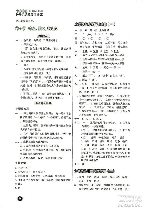 云南美术出版社2021小学毕业升学系统总复习语文答案 云南美术出版社2021小学毕业升学系统总复习语文答案