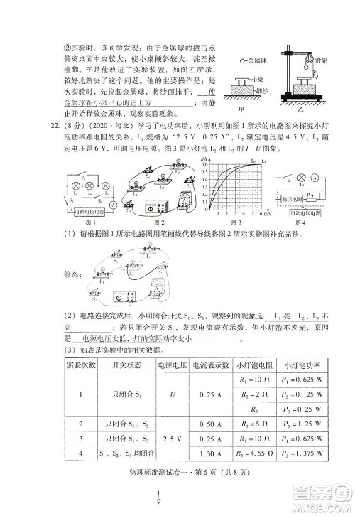 云南教育出版社2021优佳学案云南省初中学业水平考试标准测试卷物理参考答案