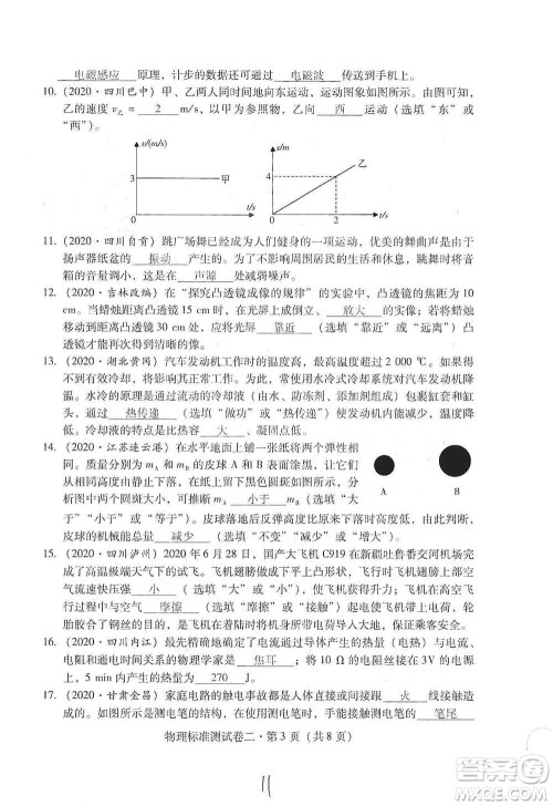 云南教育出版社2021优佳学案云南省初中学业水平考试标准测试卷物理参考答案