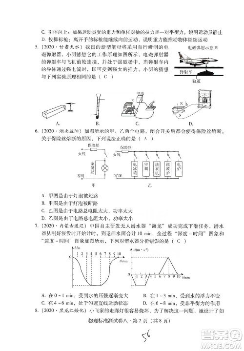 云南教育出版社2021优佳学案云南省初中学业水平考试标准测试卷物理参考答案