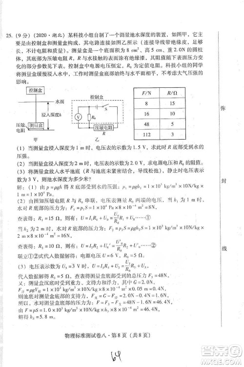 云南教育出版社2021优佳学案云南省初中学业水平考试标准测试卷物理参考答案