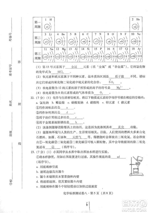 云南教育出版社2021优佳学案云南省初中学业水平考试标准测试卷化学参考答案 云南教育出版社2021优佳学案云南省初中学业水平考试标准测试卷化学参考答案