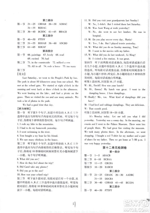 河北教育出版社2021省考标准卷七年级英语下册人教版答案