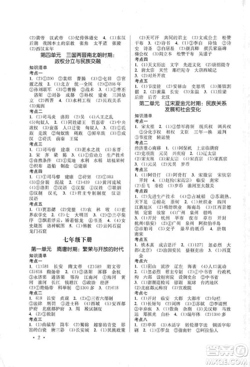 云南大学出版社2021金考点云南省初中学业水平考试总复习及测试历史参考答案