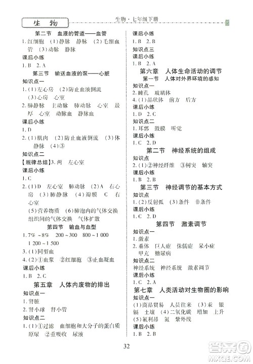 河北教育出版社2021省考标准卷七年级生物下册人教版答案 河北教育出版社2021省考标准卷七年级生物下册人教版答案