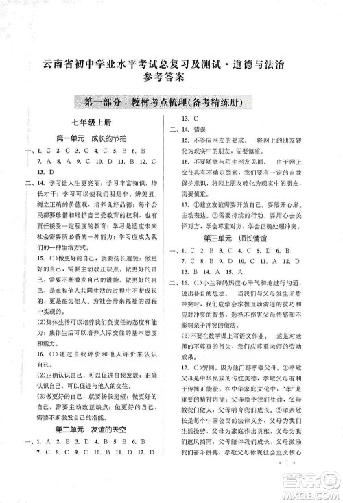 云南大学出版社2021金考点云南省初中学业水平考试总复习及测试道德与法治参考答案 云南大学出版社2021金考点云南省初中学业水平考试总复习及测试道德与法治参考答案