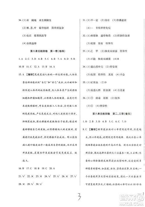 河北教育出版社2021省考标准卷八年级生物下册人教版答案