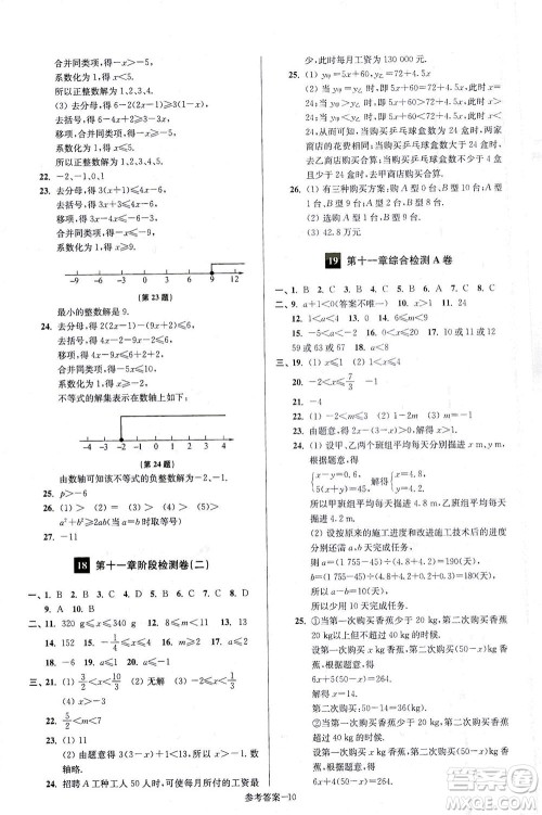 江苏凤凰美术出版社2021抢先起跑大试卷七年级数学下册江苏版答案