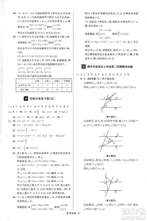 江苏凤凰美术出版社2021抢先起跑大试卷七年级数学下册江苏版答案