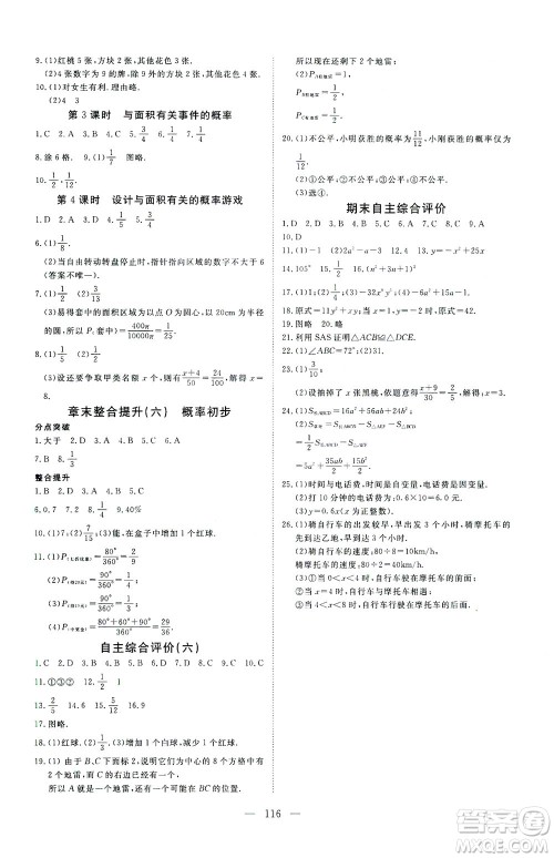 湖北科学技术出版社2021年351高效课堂导学案数学七年级下北师版答案