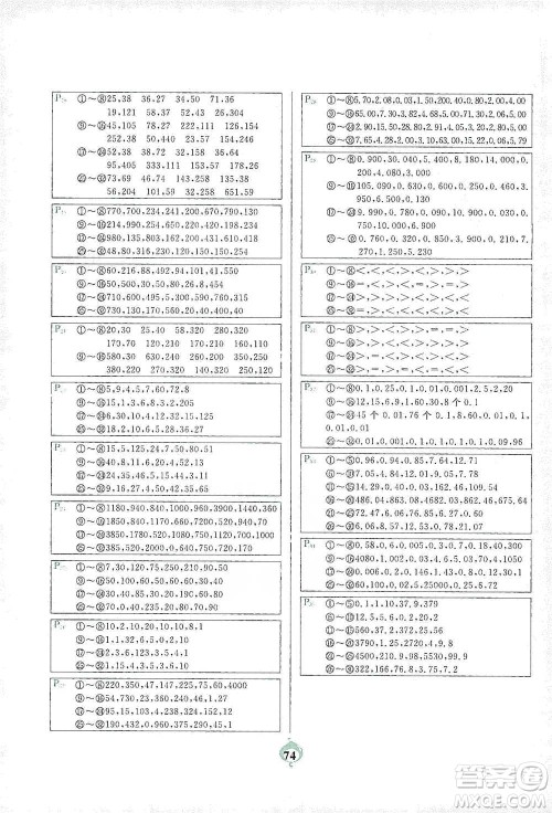 延边大学出版社2021计算小能手口算题卡四年级下册人教版参考答案