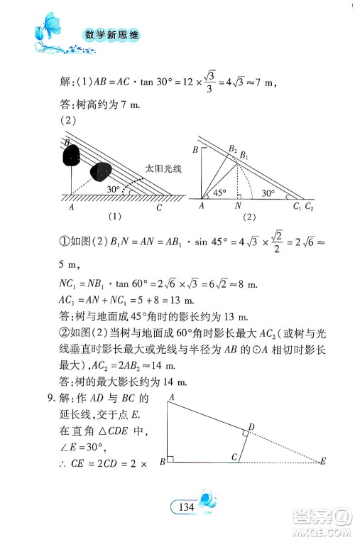 二十一世纪出版社2021数学新思维九年级下册答案