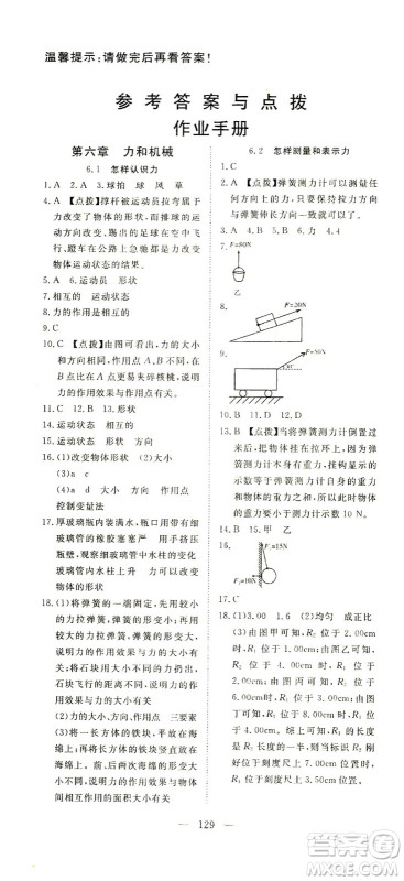 湖北科学技术出版社2021年351高效课堂导学案物理八年级下沪粤版答案