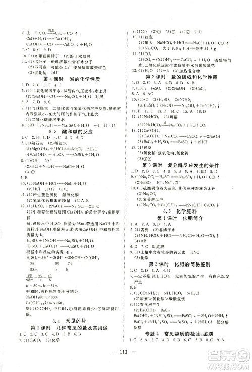 湖北科学技术出版社2021年351高效课堂导学案化学九年级下科粤版答案