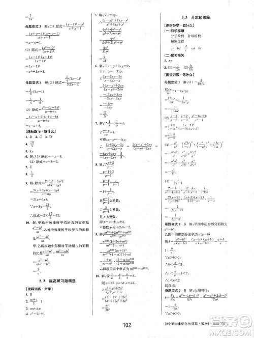 天津科学技术出版社2021初中新学案优化与提高数学七年级下册参考答案