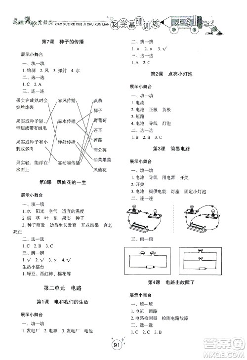 山东教育出版社2021小学基础训练四年级科学下册教科版答案