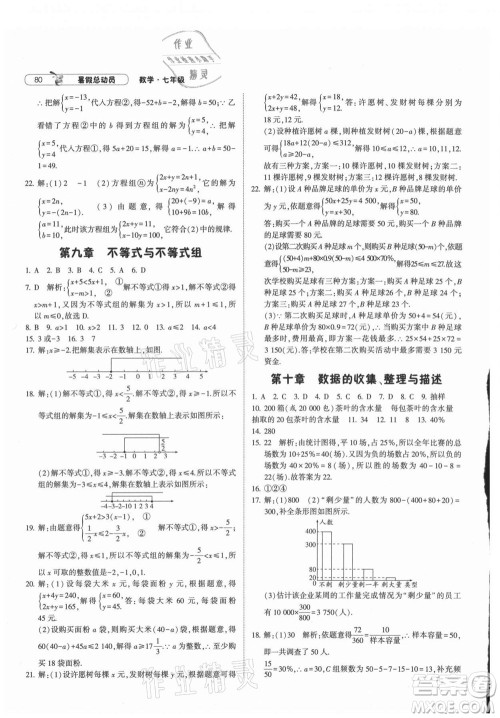 宁夏人民教育出版社2021经纶学典暑假总动员数学七年级RJ人教版答案