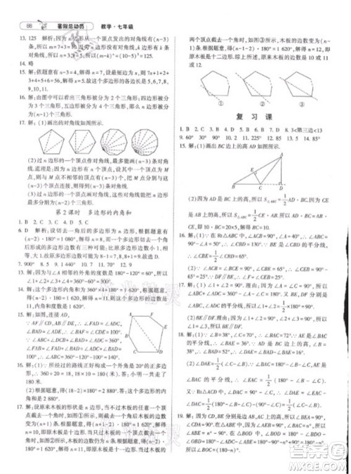 宁夏人民教育出版社2021经纶学典暑假总动员数学七年级RJ人教版答案