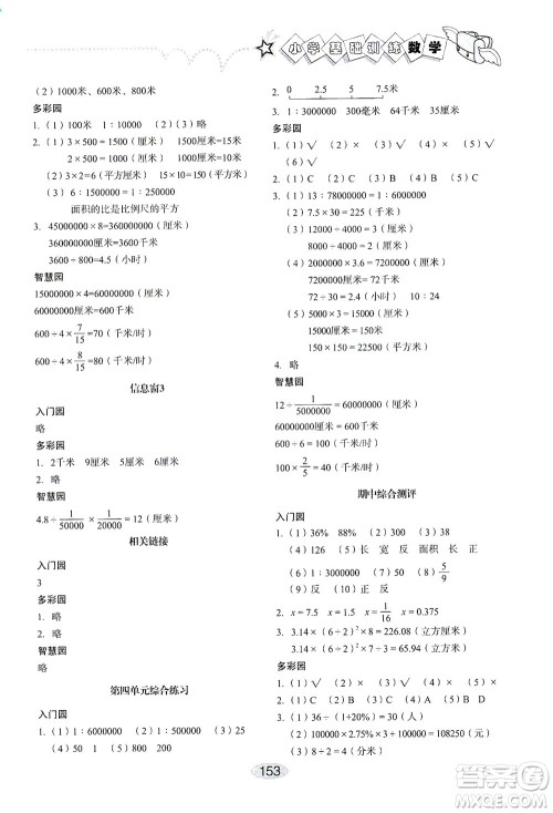 山东教育出版社2021小学基础训练六年级数学下册答案