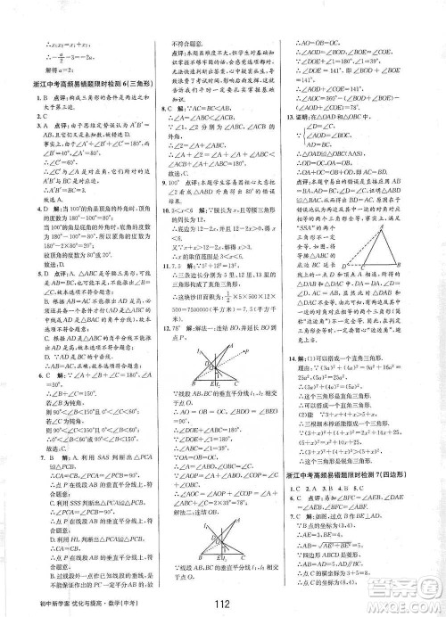 天津科学技术出版社2021初中新学案优化与提高数学中考总复习参考答案