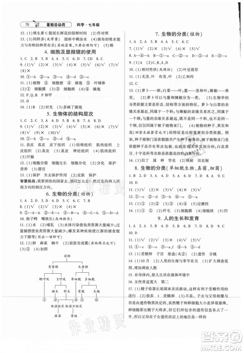 宁夏人民教育出版社2021经纶学典暑假总动员科学七年级ZJ浙教版答案