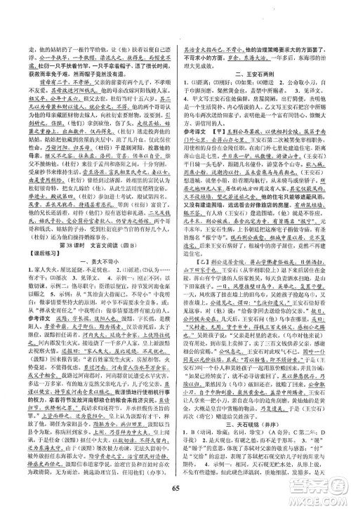 天津科学技术出版社2021初中新学案优化与提高语文中考总复习参考答案