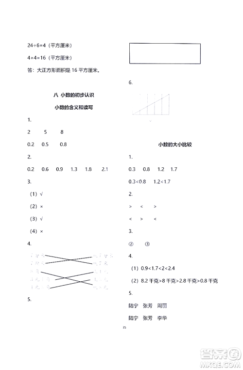 江苏凤凰教育出版社2021练习与测试三年级数学下册苏教版答案