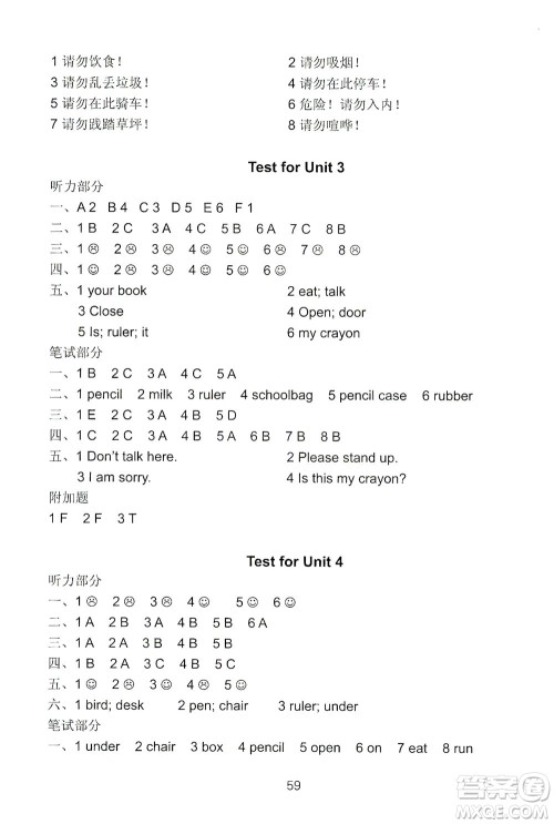 译林出版社2021练习与测试三年级英语下册译林版答案