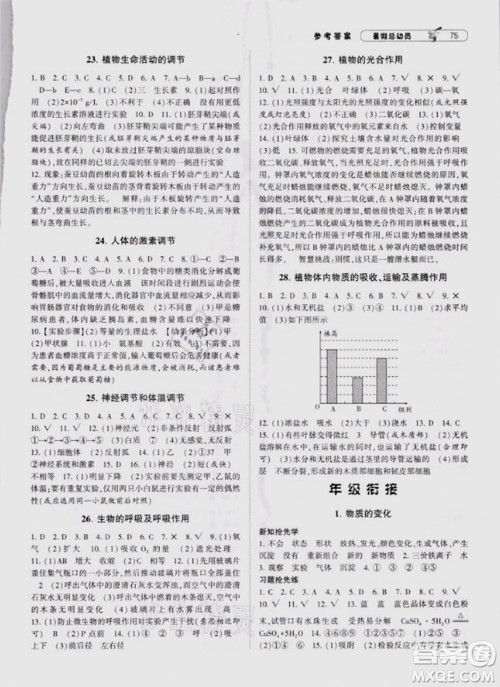 宁夏人民教育出版社2021经纶学典暑假总动员科学八年级ZJ浙教版答案