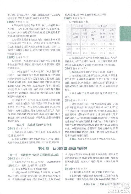 吉林人民出版社2021尖子生学案地理八年级下新课标湘教版答案