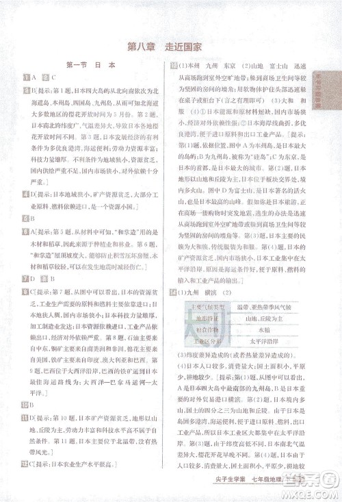 吉林人民出版社2021尖子生学案地理七年级下新课标湘教版答案