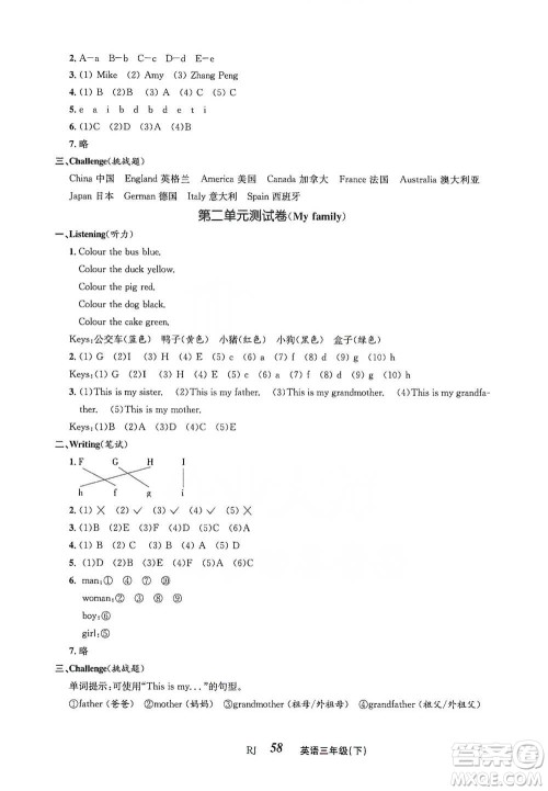 云南科技出版社2021创新成功学习同步导学三年级下册英语人教版参考答案