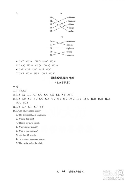 云南科技出版社2021创新成功学习同步导学三年级下册英语人教版参考答案 云南科技出版社2021创新成功学习同步导学三年级下册英语人教版参考答案