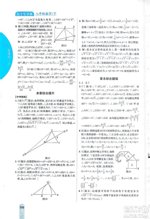 吉林人民出版社2021尖子生学案数学八年级下新课标人教版答案