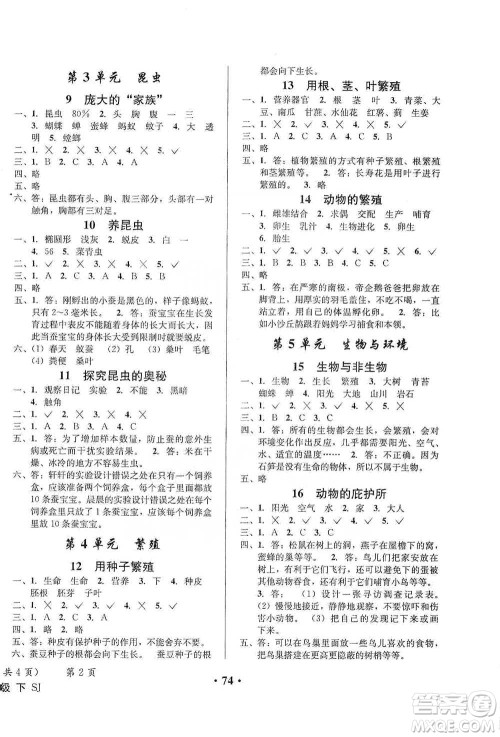 云南科技出版社2021创新成功学习同步导学四年级下册科学苏教版参考答案 云南科技出版社2021创新成功学习同步导学四年级下册科学苏教版参考答案