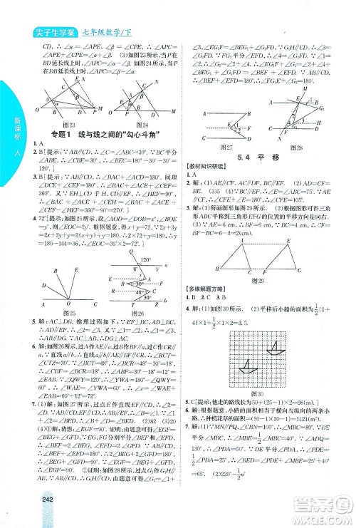吉林人民出版社2021尖子生学案数学七年级下新课标人教版答案